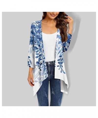 Womens Tops Printing Fall and Winter Open Front Cardigan 3/4 Sleeve Irregular Hem Resort Wear Sweaters Coat 1-blue $8.66 Jackets