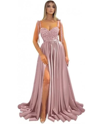 Sparkly Sequin Prom Dress with Slit Spaghetti Straps Formal Evening Gown Wedding Bridesmaid Dress with Pockets Dusty Rose $31...