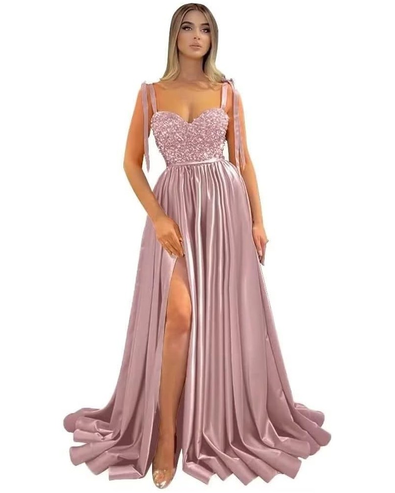 Sparkly Sequin Prom Dress with Slit Spaghetti Straps Formal Evening Gown Wedding Bridesmaid Dress with Pockets Dusty Rose $31...