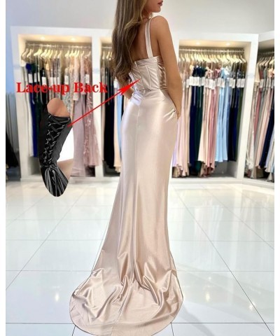 V Neck Prom Dresses Long for Women Formal Party Gowns Corset Satin Mermaid Evening Dress with Slit Sage Green $26.00 Dresses