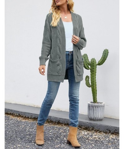 Women's Cable Knit Open Front Cardigan Long Sleeve Chunky Sweaters Outwear with Pockets Grey $23.31 Sweaters