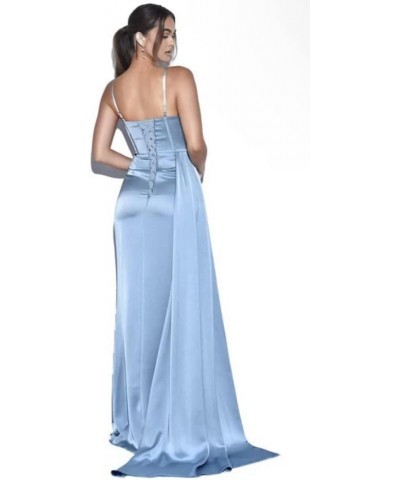 Women's Spaghetti Straps Satin Mermaid Prom Dress Long with Slit Pleated Bodycon Evening Formal Gowns Mint Green $25.48 Dresses