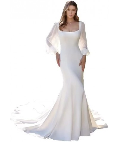 Simple Beach Wedding Dresses Long A-Line Spaghetti Straps Bridal Gowns with Train V Neck Evening Gown for Bride R-ivory $43.4...