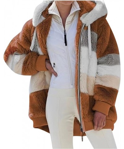 Womens Warm Fuzzy Jackets Color Block Teddy Fleece Zip Up Coat Hooded Sherpa Jackets Plus Size Winter Outerwear 01coffee $10....