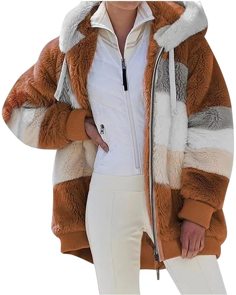 Womens Warm Fuzzy Jackets Color Block Teddy Fleece Zip Up Coat Hooded Sherpa Jackets Plus Size Winter Outerwear 01coffee $10....