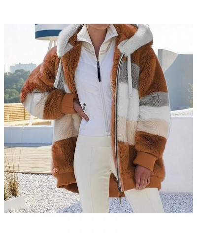 Womens Warm Fuzzy Jackets Color Block Teddy Fleece Zip Up Coat Hooded Sherpa Jackets Plus Size Winter Outerwear 01coffee $10....