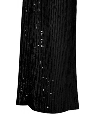 Womens Glitter High Waist Wide Leg Sparkle Sequin Bling Elastic Straight Flare Bell Loose Shiny Pants Sparkle-black $13.67 Pants