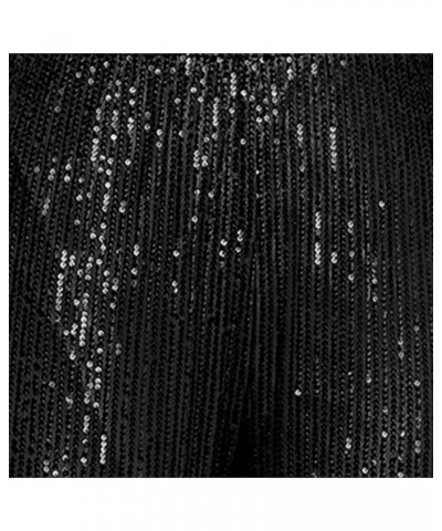 Womens Glitter High Waist Wide Leg Sparkle Sequin Bling Elastic Straight Flare Bell Loose Shiny Pants Sparkle-black $13.67 Pants