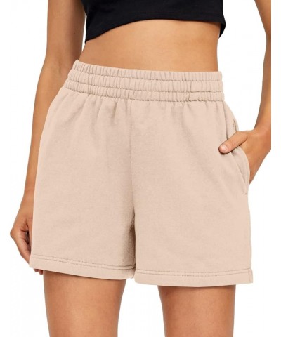 Women's Shorts Casual Summer Drawstring Comfy Elastic High Waist Running Shorts with Pockets Khaki $10.79 Activewear