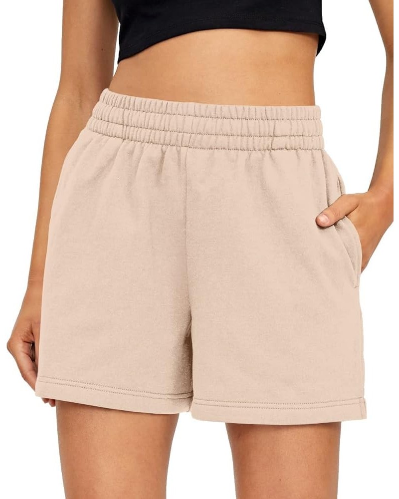 Women's Shorts Casual Summer Drawstring Comfy Elastic High Waist Running Shorts with Pockets Khaki $10.79 Activewear