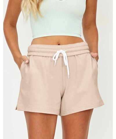 Women's Shorts Casual Summer Drawstring Comfy Elastic High Waist Running Shorts with Pockets Khaki $10.79 Activewear