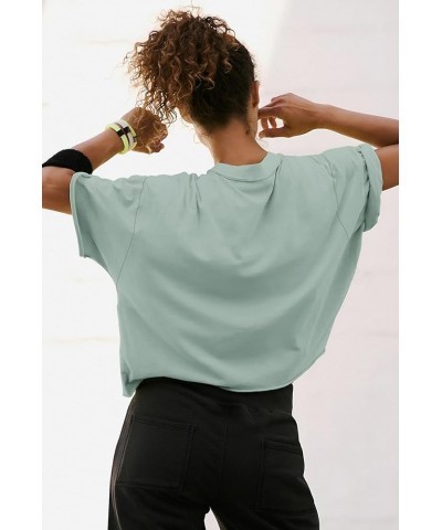 Womens Oversized T-Shirts Short Sleeve Workout Crop Tops Casual Drop Shoulder Boxy Roll Hem Basic Loose Tees Graygreen $10.00...