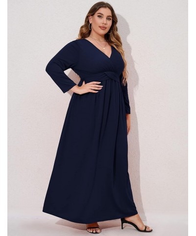 Women's Plus Size Summer Casual Long Dress Short Sleeve V Neck Empire Waist Beach Dresses Plus Size Party Dress Navy $15.36 D...