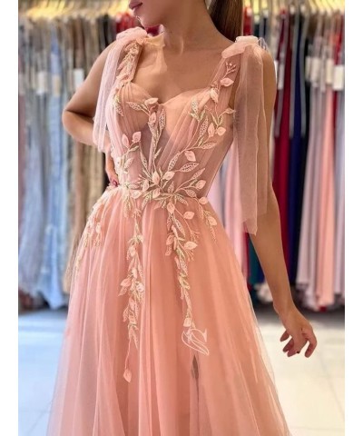 Appliques Tulle Prom Dresses Spaghetti Straps Formal Dresses with Slit Sweetheart Ball Gown Purple $48.22 Dresses