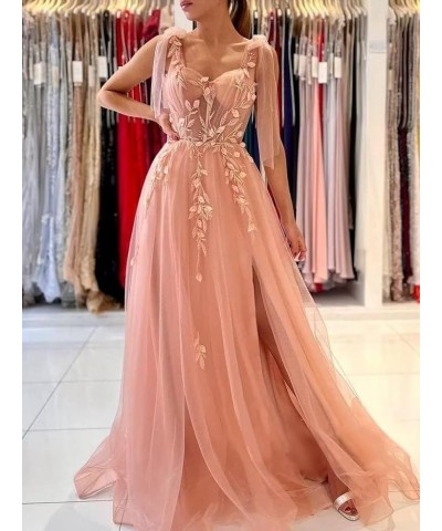 Appliques Tulle Prom Dresses Spaghetti Straps Formal Dresses with Slit Sweetheart Ball Gown Purple $48.22 Dresses