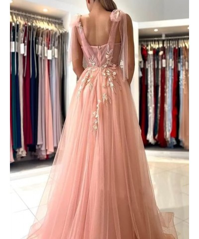 Appliques Tulle Prom Dresses Spaghetti Straps Formal Dresses with Slit Sweetheart Ball Gown Purple $48.22 Dresses