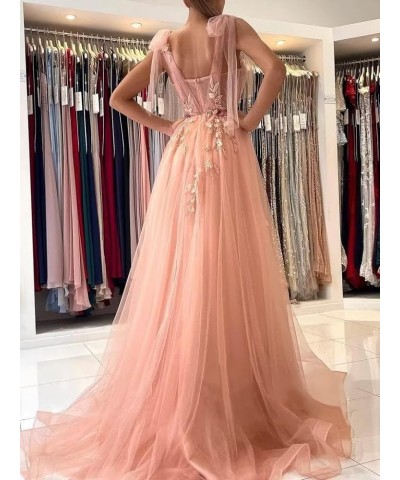 Appliques Tulle Prom Dresses Spaghetti Straps Formal Dresses with Slit Sweetheart Ball Gown Purple $48.22 Dresses