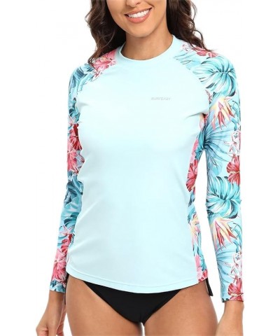 Women's Swim Shirts Long Sleeve Rash Guard UV Sun Protection Shirt Quick Dry Swim Top Light Blue Floral $10.54 Swimsuits