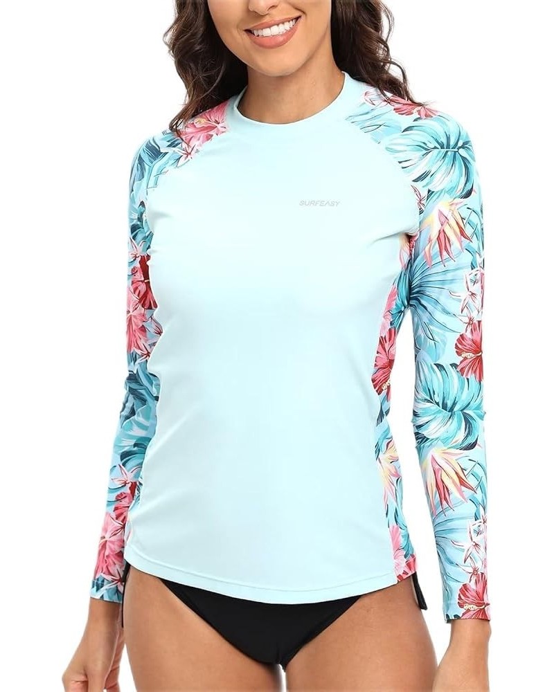 Women's Swim Shirts Long Sleeve Rash Guard UV Sun Protection Shirt Quick Dry Swim Top Light Blue Floral $10.54 Swimsuits