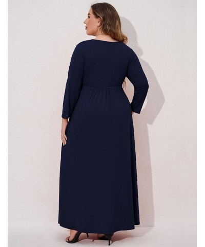 Women's Plus Size Summer Casual Long Dress Short Sleeve V Neck Empire Waist Beach Dresses Plus Size Party Dress Navy $15.36 D...