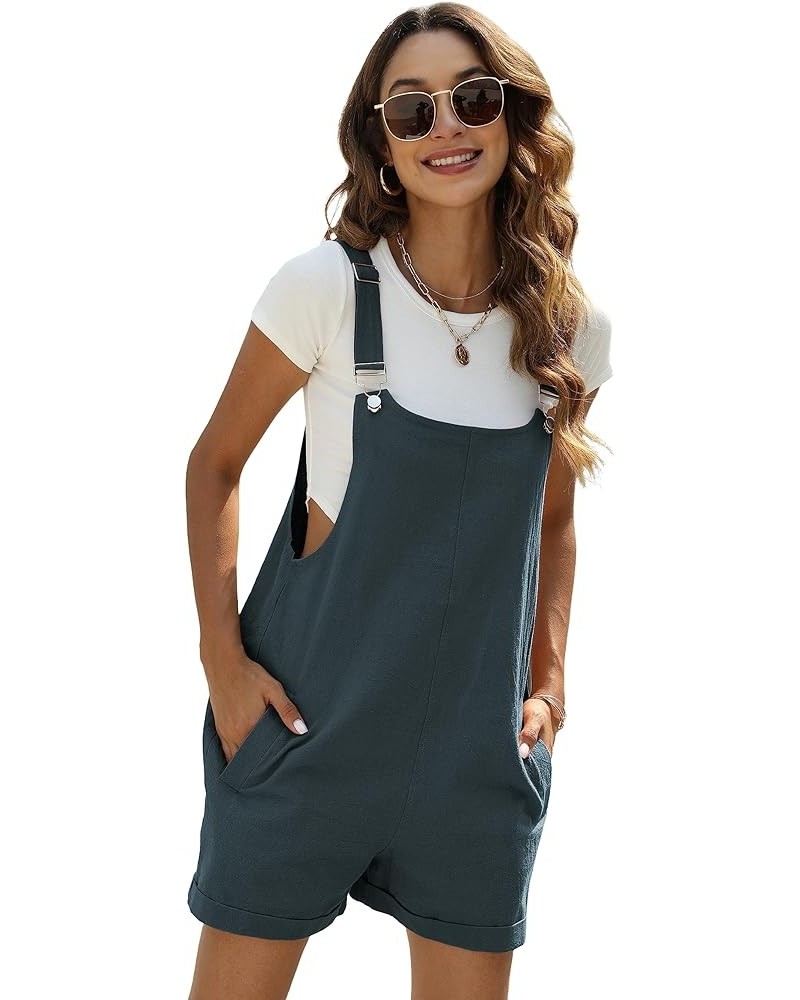 Women's Summer Cotton Linen Short Overalls Casual Bib Overall Shorts Rompers with Pockets Bluegrey $11.50 Overalls