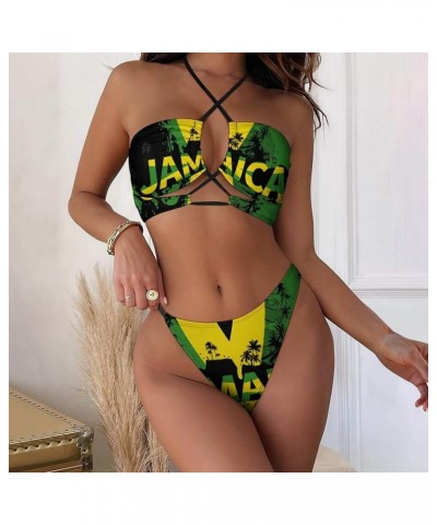 Jamaica Flag Bikini Swimsuit Women's 2 Piece Swimsuit V Neck Sexy Bikini Sets for Women L Large White-1-4 $17.04 Swimsuits