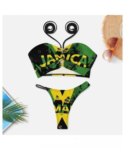 Jamaica Flag Bikini Swimsuit Women's 2 Piece Swimsuit V Neck Sexy Bikini Sets for Women L Large White-1-4 $17.04 Swimsuits