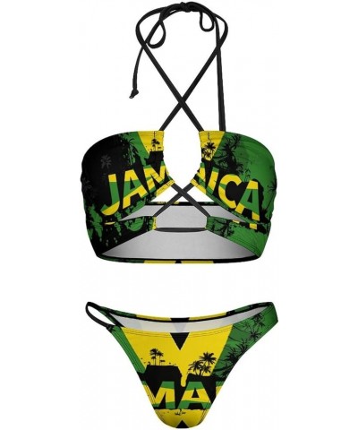 Jamaica Flag Bikini Swimsuit Women's 2 Piece Swimsuit V Neck Sexy Bikini Sets for Women L Large White-1-4 $17.04 Swimsuits