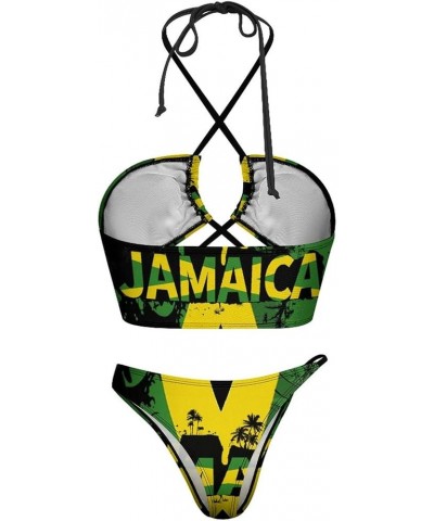 Jamaica Flag Bikini Swimsuit Women's 2 Piece Swimsuit V Neck Sexy Bikini Sets for Women L Large White-1-4 $17.04 Swimsuits