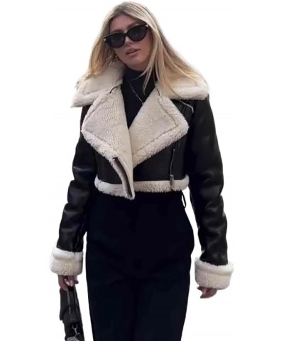 KLKXMYT Women Thick Warm Faux Shearling Crop Jacket Coat Long Sleeve Zipper Female Outerwear Chic Tops Style1 $26.62 Coats