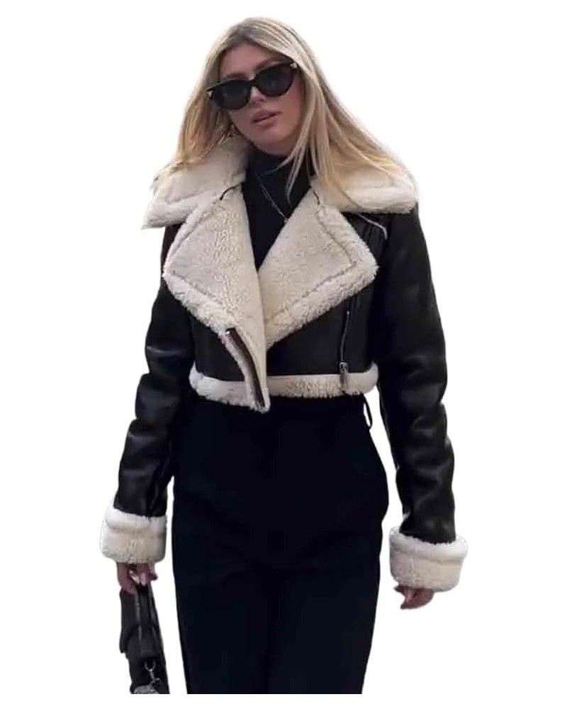 KLKXMYT Women Thick Warm Faux Shearling Crop Jacket Coat Long Sleeve Zipper Female Outerwear Chic Tops Style1 $26.62 Coats