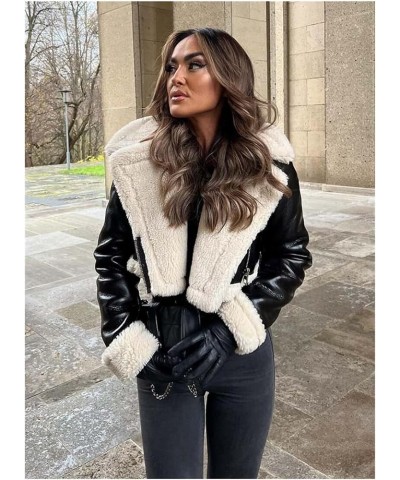 KLKXMYT Women Thick Warm Faux Shearling Crop Jacket Coat Long Sleeve Zipper Female Outerwear Chic Tops Style1 $26.62 Coats