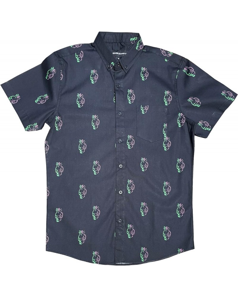 Official Molokai Button up Slim Fit Hawaiian Short Sleeve Shirts Neon Skulls $15.84 Shirts