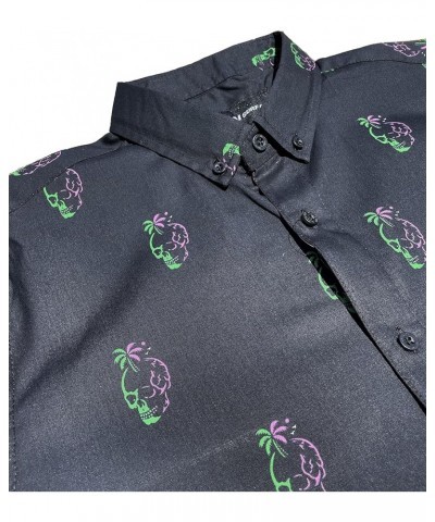 Official Molokai Button up Slim Fit Hawaiian Short Sleeve Shirts Neon Skulls $15.84 Shirts