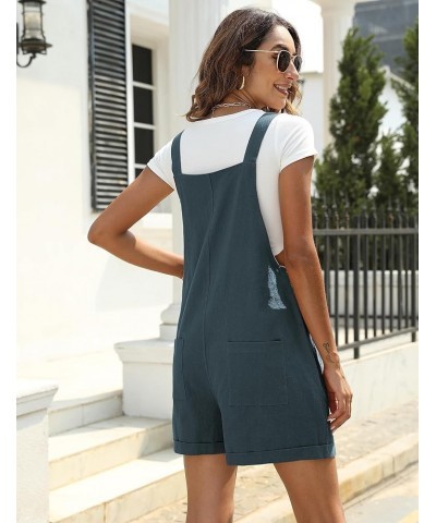Women's Summer Cotton Linen Short Overalls Casual Bib Overall Shorts Rompers with Pockets Bluegrey $11.50 Overalls