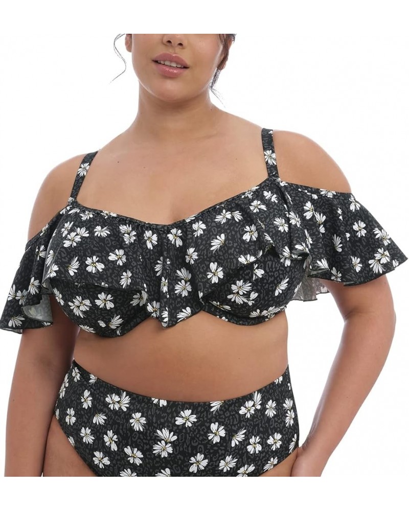 Plain Sailing Bardot Ruffle Underwire Bikini Top (ES7273) Black Daisy $32.51 Swimsuits