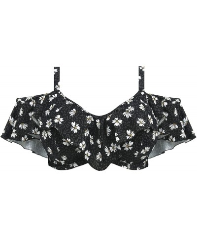 Plain Sailing Bardot Ruffle Underwire Bikini Top (ES7273) Black Daisy $32.51 Swimsuits