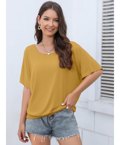 Women's Short Sleeve Boat Neck Knit Loose Fit Tops 2024 Summer Basic Casual T Shirt Blouse with Banded Bottom Yellow $14.44 Tops