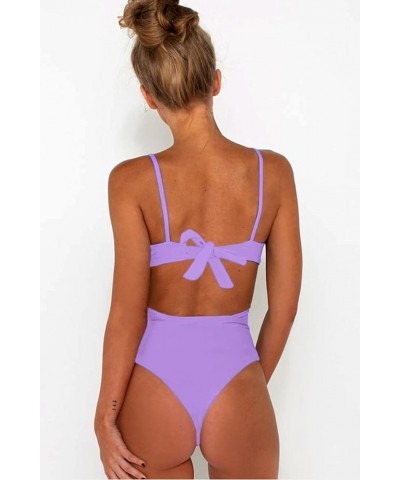 Women's Sexy Criss Cross High Waisted Cut Out One Piece Monokini Swimsuit Lavender $16.10 Swimsuits