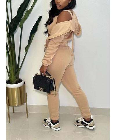 3 Piece Outfits for Women Sweatsuit Set Long Sleeve Zipper Hooded Jacket Tank Crop Top Sweatpants Track Suit Khaki $23.00 Act...