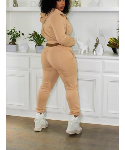 3 Piece Outfits for Women Sweatsuit Set Long Sleeve Zipper Hooded Jacket Tank Crop Top Sweatpants Track Suit Khaki $23.00 Act...