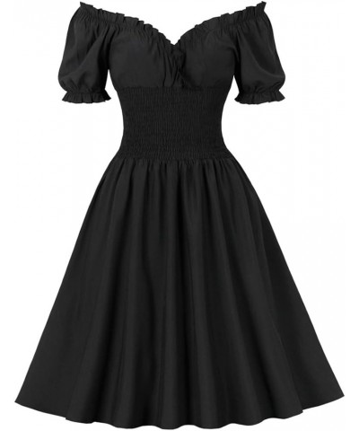 1950s Dresses for Women Vintage Off-Shoulder Neckline Puff Sleeve Hepburn Style Cocktail Rockabilly Swing Dress Black $10.56 ...