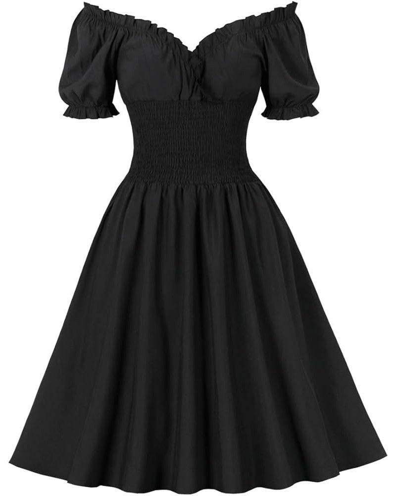 1950s Dresses for Women Vintage Off-Shoulder Neckline Puff Sleeve Hepburn Style Cocktail Rockabilly Swing Dress Black $10.56 ...