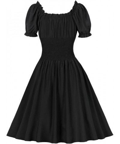 1950s Dresses for Women Vintage Off-Shoulder Neckline Puff Sleeve Hepburn Style Cocktail Rockabilly Swing Dress Black $10.56 ...