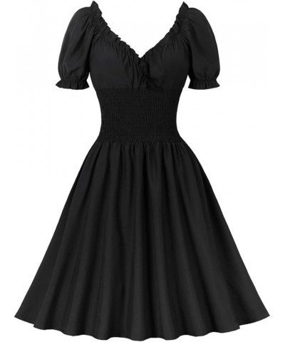 1950s Dresses for Women Vintage Off-Shoulder Neckline Puff Sleeve Hepburn Style Cocktail Rockabilly Swing Dress Black $10.56 ...