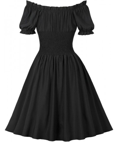 1950s Dresses for Women Vintage Off-Shoulder Neckline Puff Sleeve Hepburn Style Cocktail Rockabilly Swing Dress Black $10.56 ...