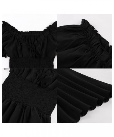 1950s Dresses for Women Vintage Off-Shoulder Neckline Puff Sleeve Hepburn Style Cocktail Rockabilly Swing Dress Black $10.56 ...