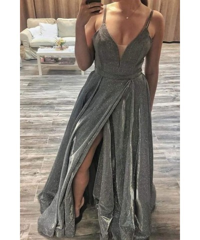 Women's Glittery Spaghetti V-Neck Prom Dresses Long Side Split Formal Evening Gowns Burgundy $39.52 Dresses