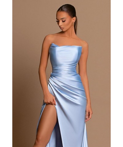 Women's Strapless Bridesmaid Dresses with Slit Pleated Long Mermaid Satin Formal Gown Prom Dress 2024 Purple $32.99 Dresses