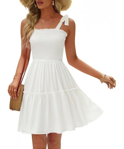 Womens Summer Casual Dresses Spaghetti Strap Smocked Mini Dress Ivory $25.75 Dresses